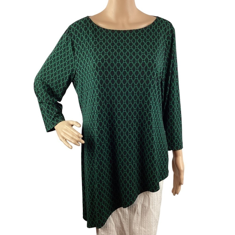 Travelers Collection by Chico's Top Size L Green Print
